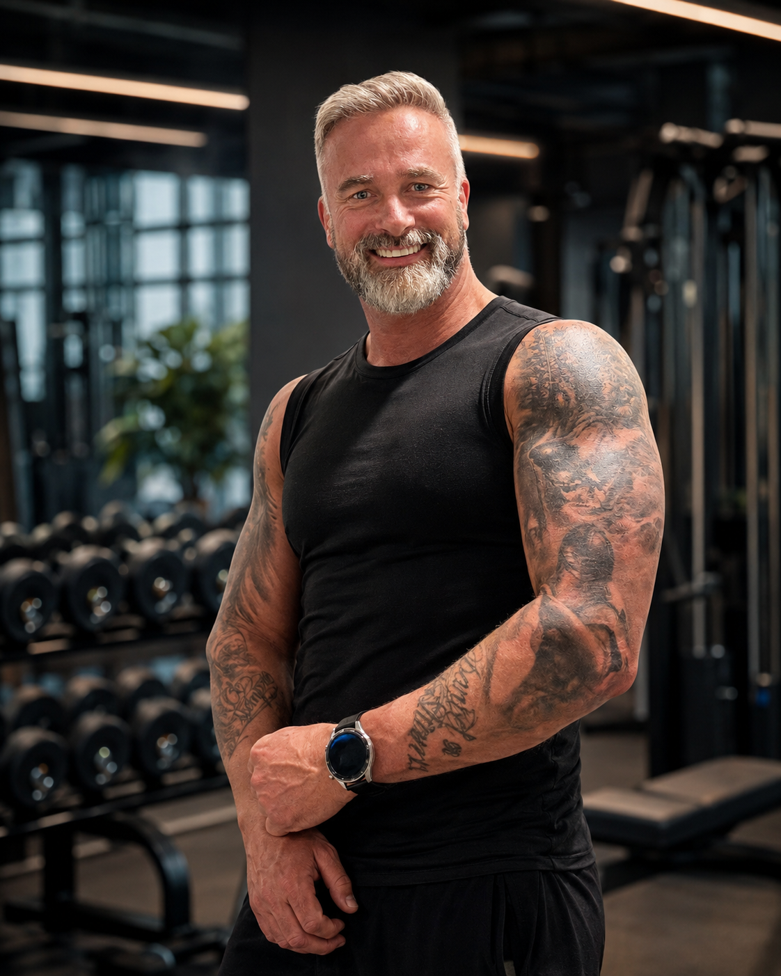 Narve Hansen entrenando en el gimnasio